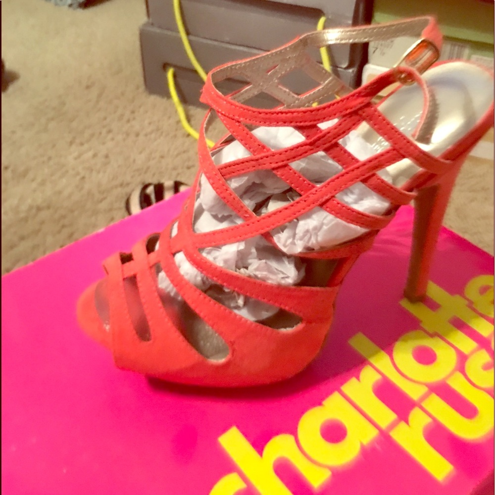 CORAL CAGE HEELS! Sz 8! Barely worn!